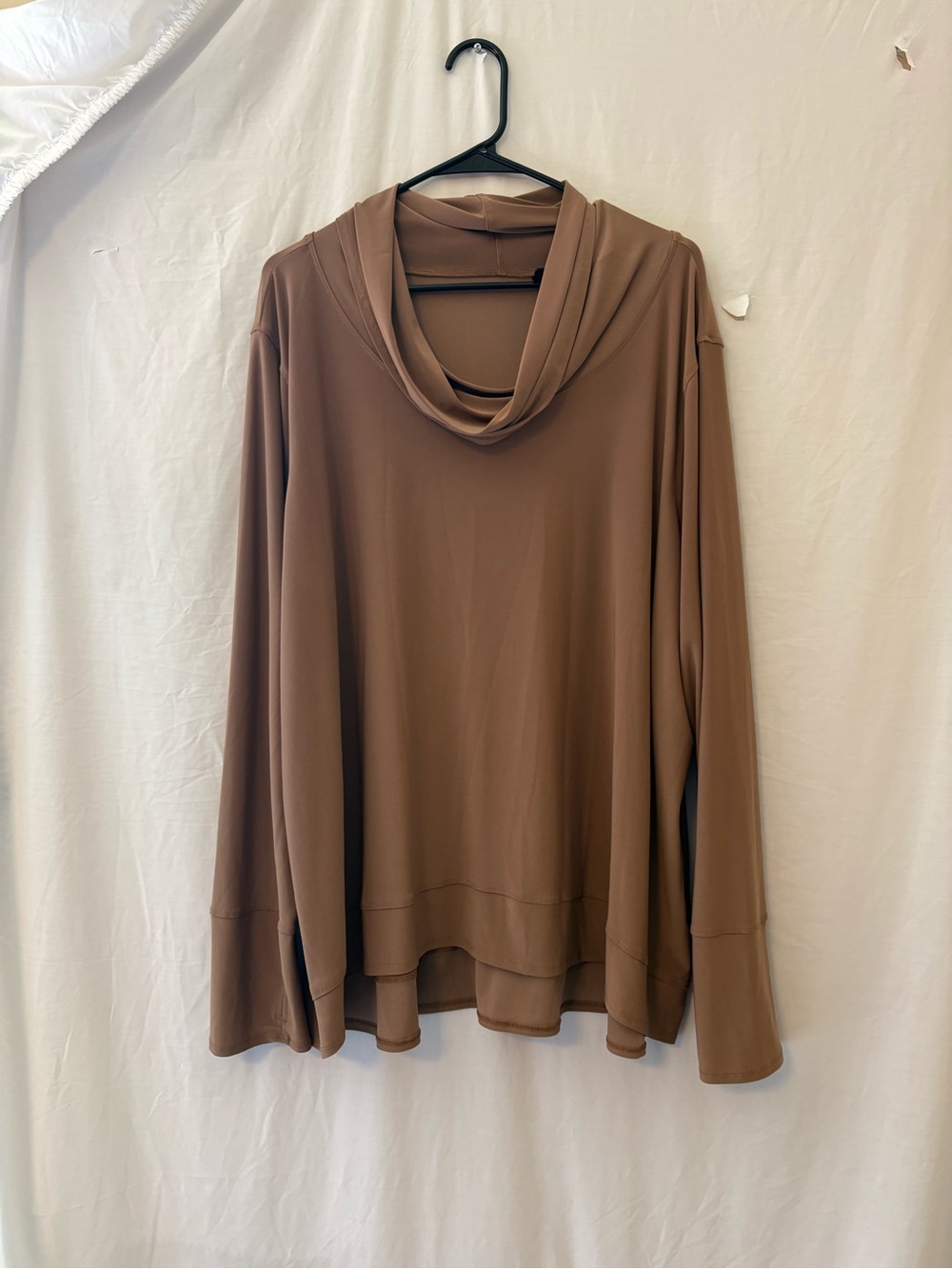 Attitudes by Renee Chestnut Brown Draped Cowl Neck Top with Thumb Holes